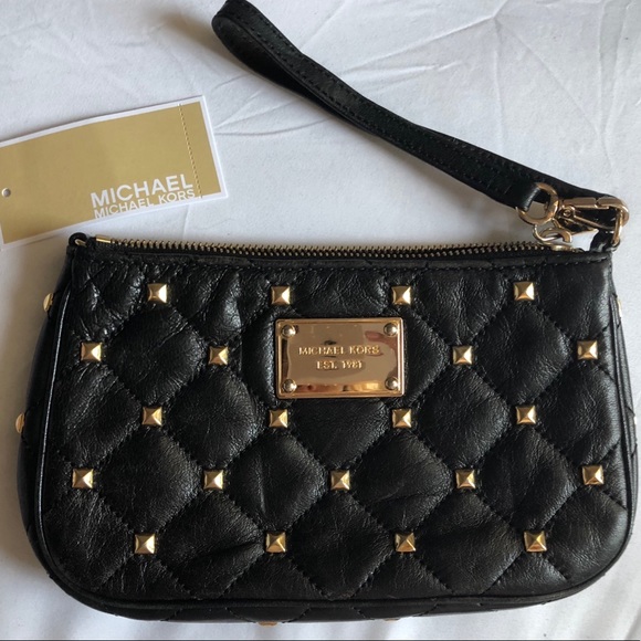 Michael Kors Handbags - Michael Kors Quilted Leather Gold Studded Wristlet